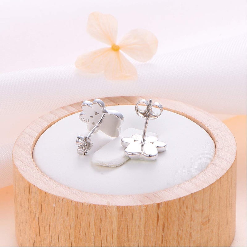 Ladytree S925 Sterling Silver Jewelry Puppy Dog Cat Pet Paw Print White Simulated Opal Stud Earrings - Image 4
